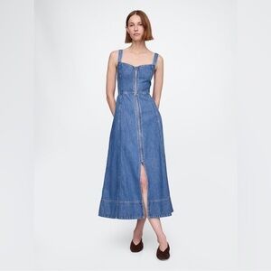 Blue Denim sweetheart neck line zip up Maxi Dress